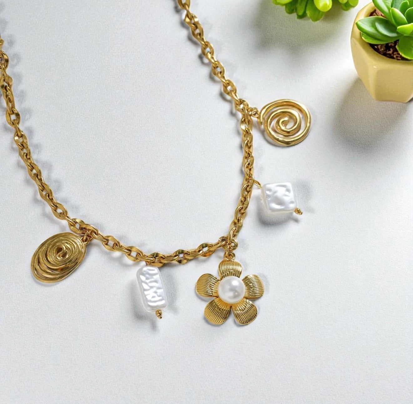 Gold Flower Charm Necklace