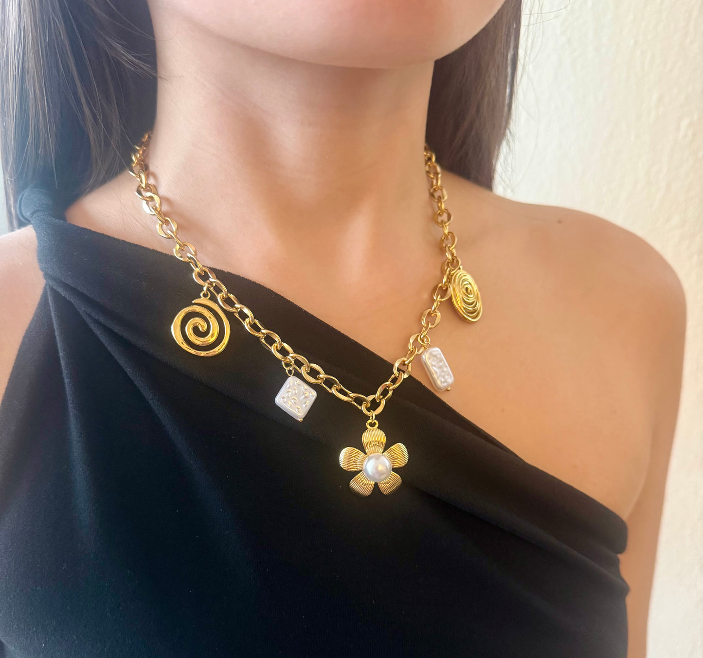 Gold Flower Charm Necklace