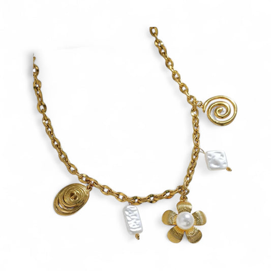 Gold Flower Charm Necklace