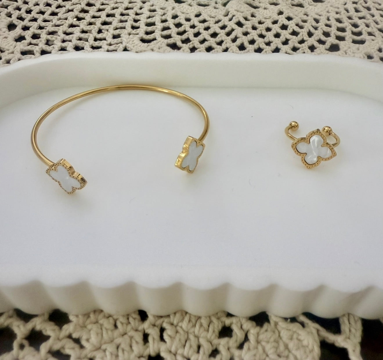 White Pearl gold Cuff Bracelet