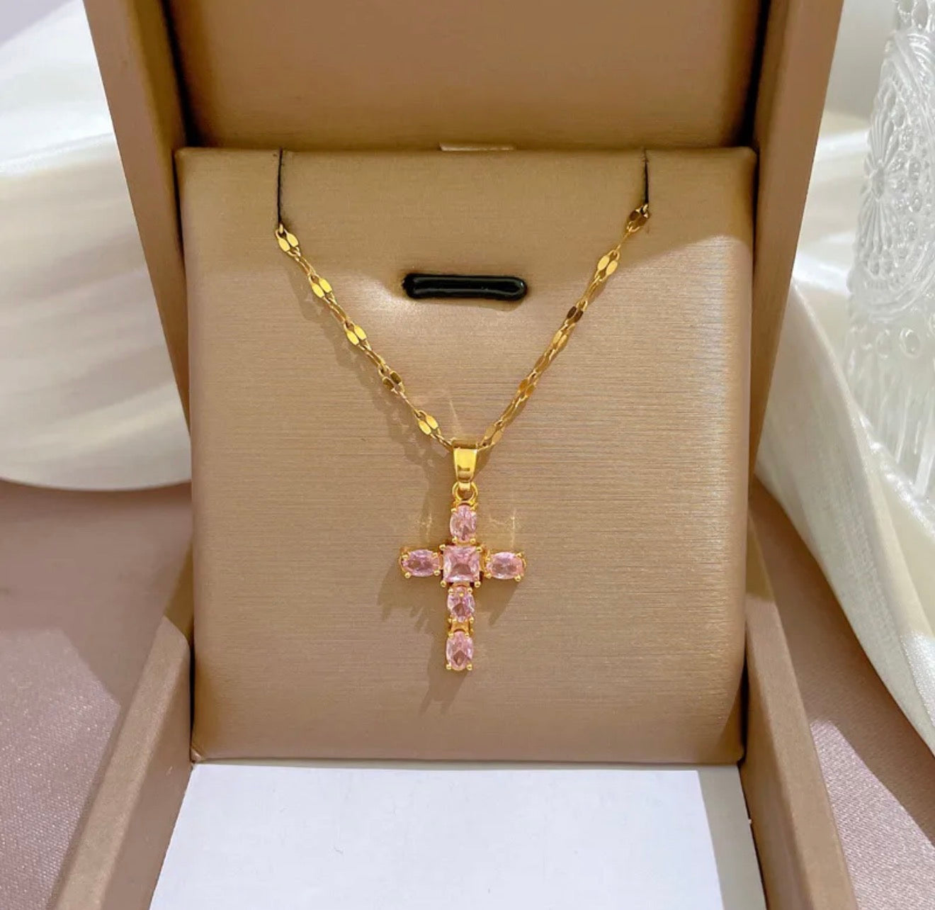 Fashion Pink Cross Necklace