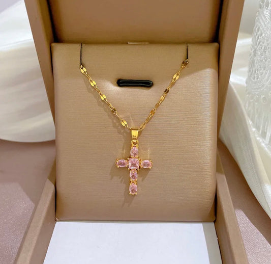Fashion Pink Cross Necklace