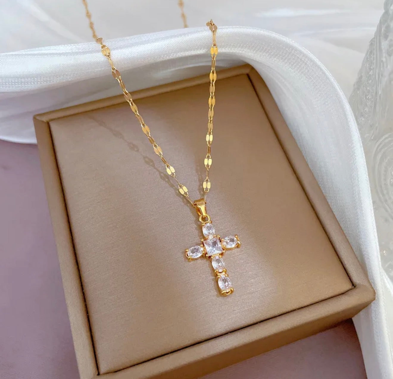 Fashion Clear Cross Necklace