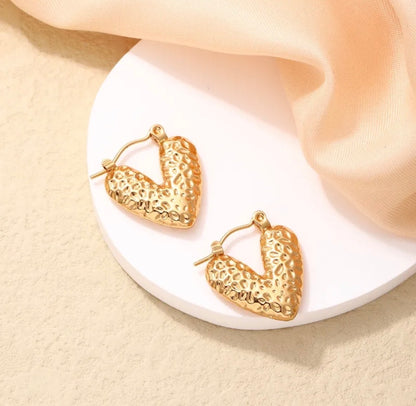Golden Heart Texturized Earrings