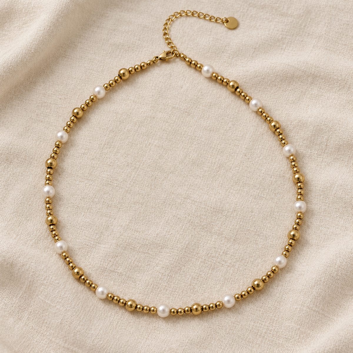 Elegant Golden Beads & Pearl Necklace
