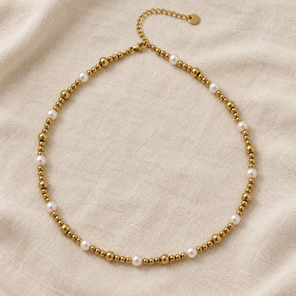 Elegant Golden Beads & Pearl Necklace