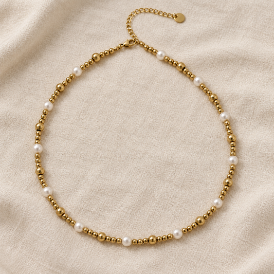 Elegant Golden Beads & Pearl Necklace