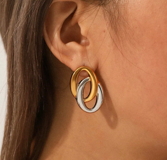 Luna Interlock Two-Tone Earrings