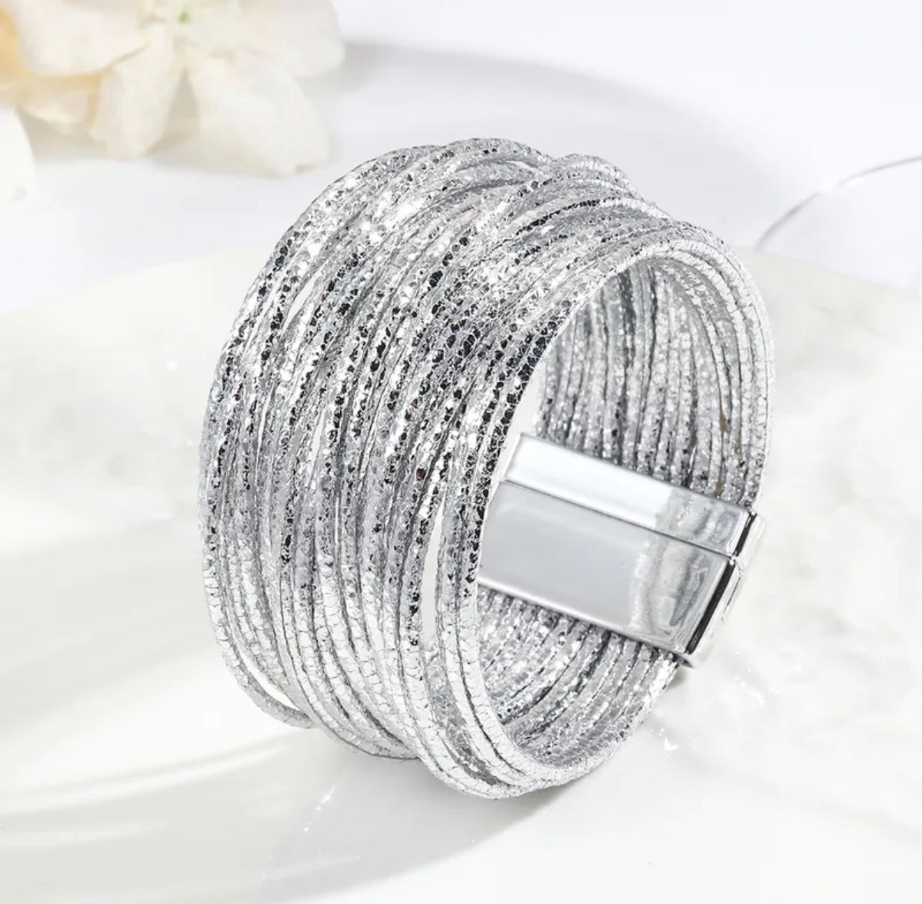Silver Leather Bracelet