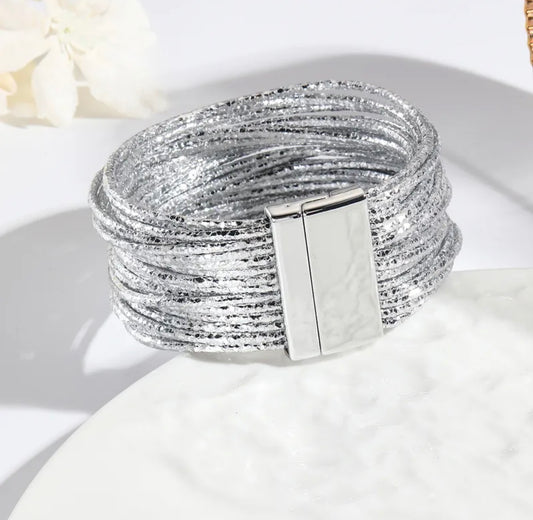 Silver Leather Bracelet