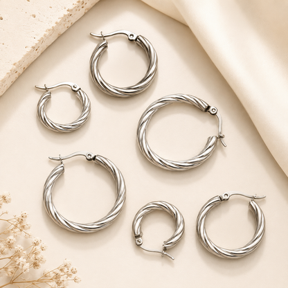 Classic Silver Braided Hoops