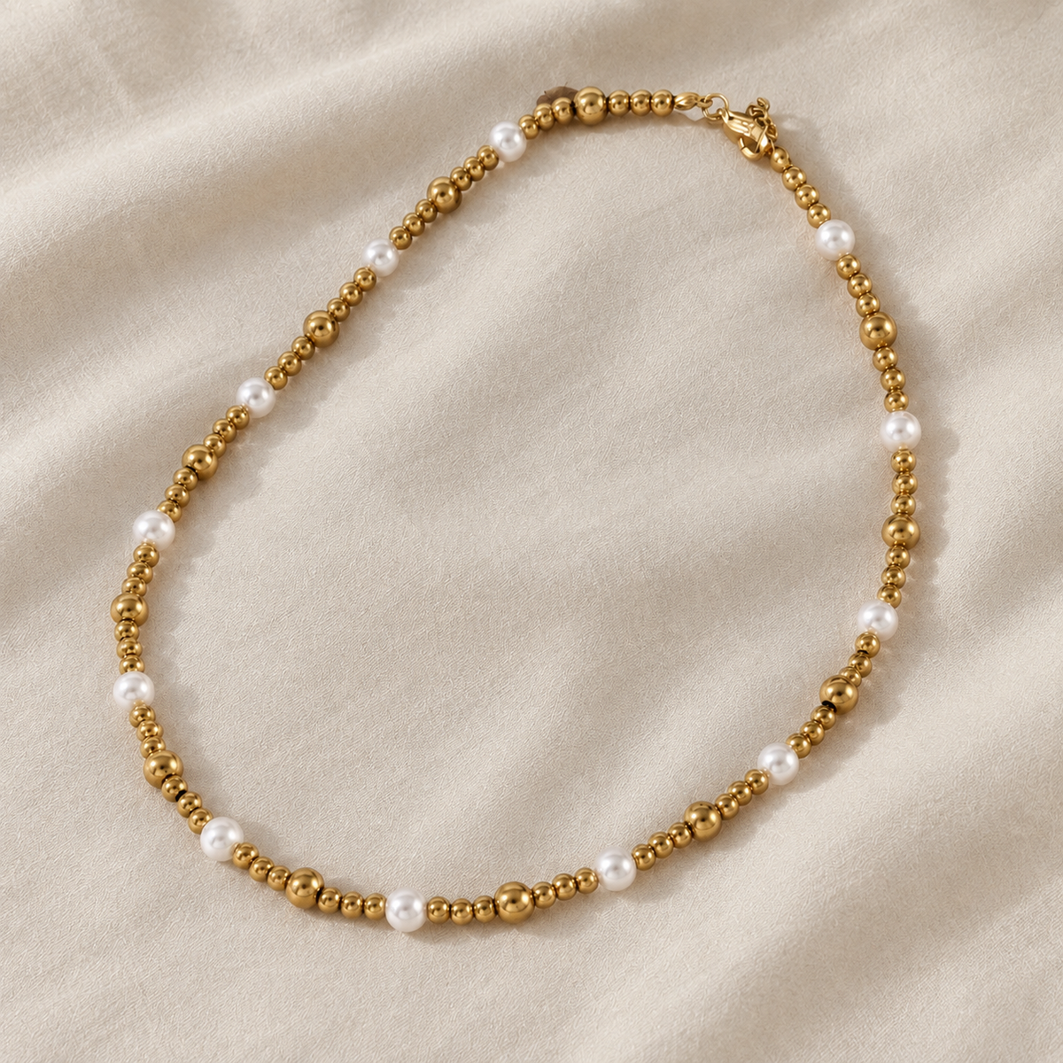 Elegant Golden Beads & Pearl Necklace