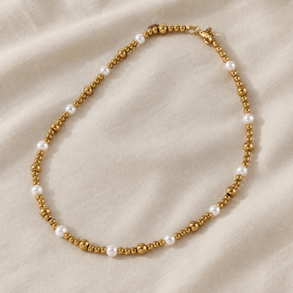 Elegant Golden Beads & Pearl Necklace