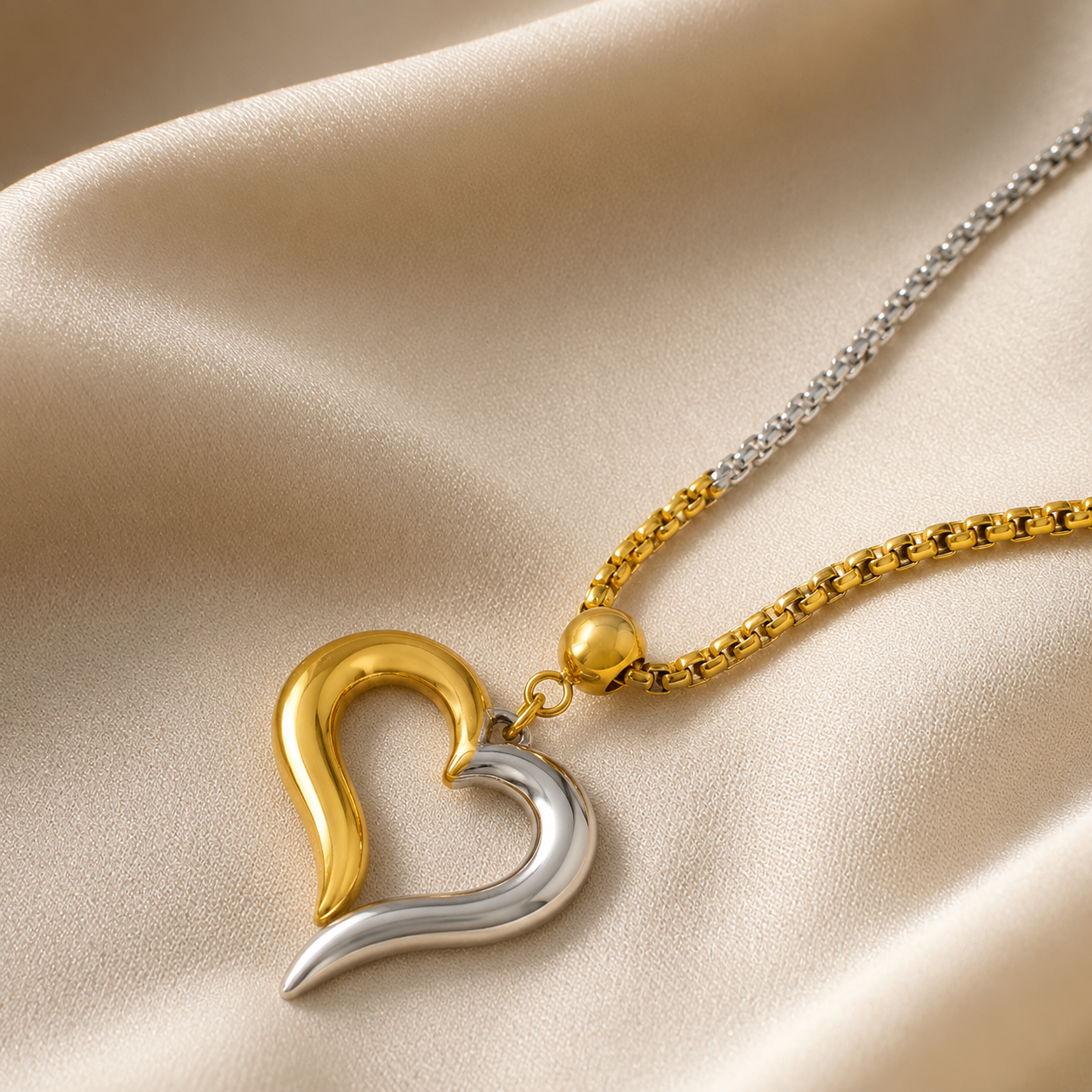 Two Tones Open Heart Necklace