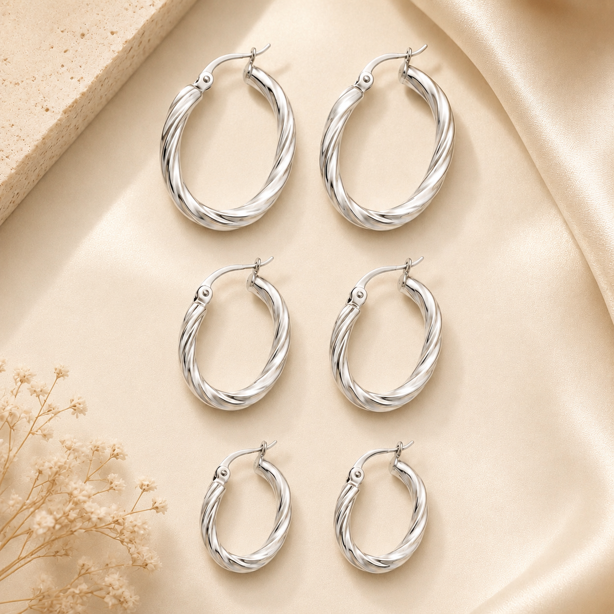 Classic Silver Braided Hoops