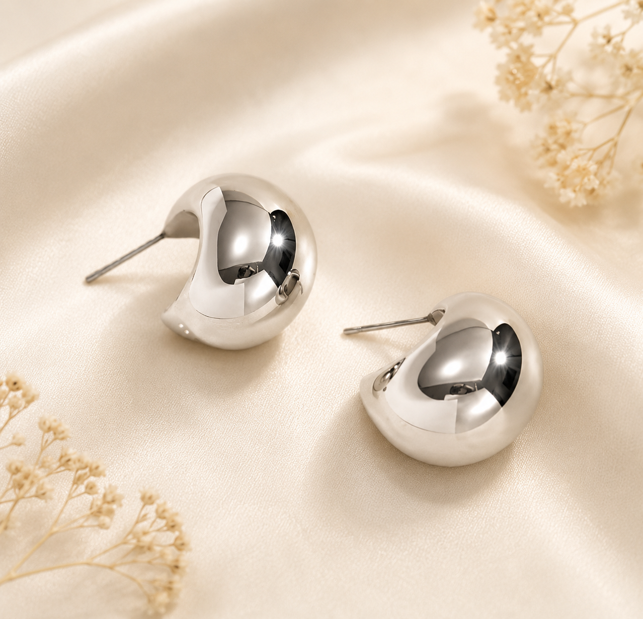 Silver Dome Stud Earrings