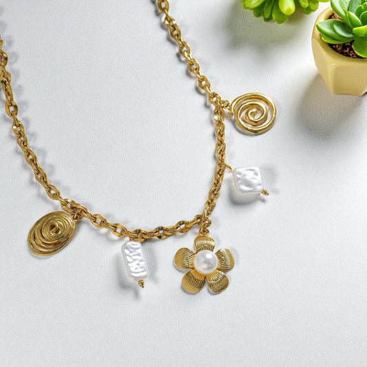 Gold Flower Charm Necklace
