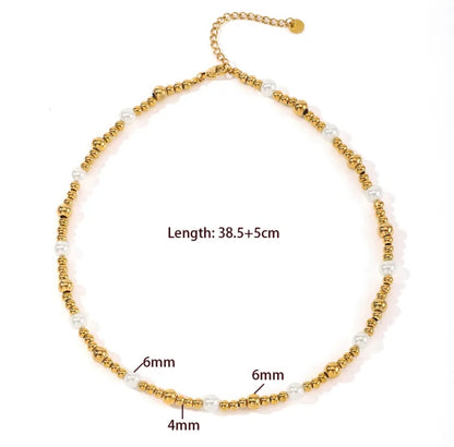 Elegant Golden Beads & Pearl Necklace